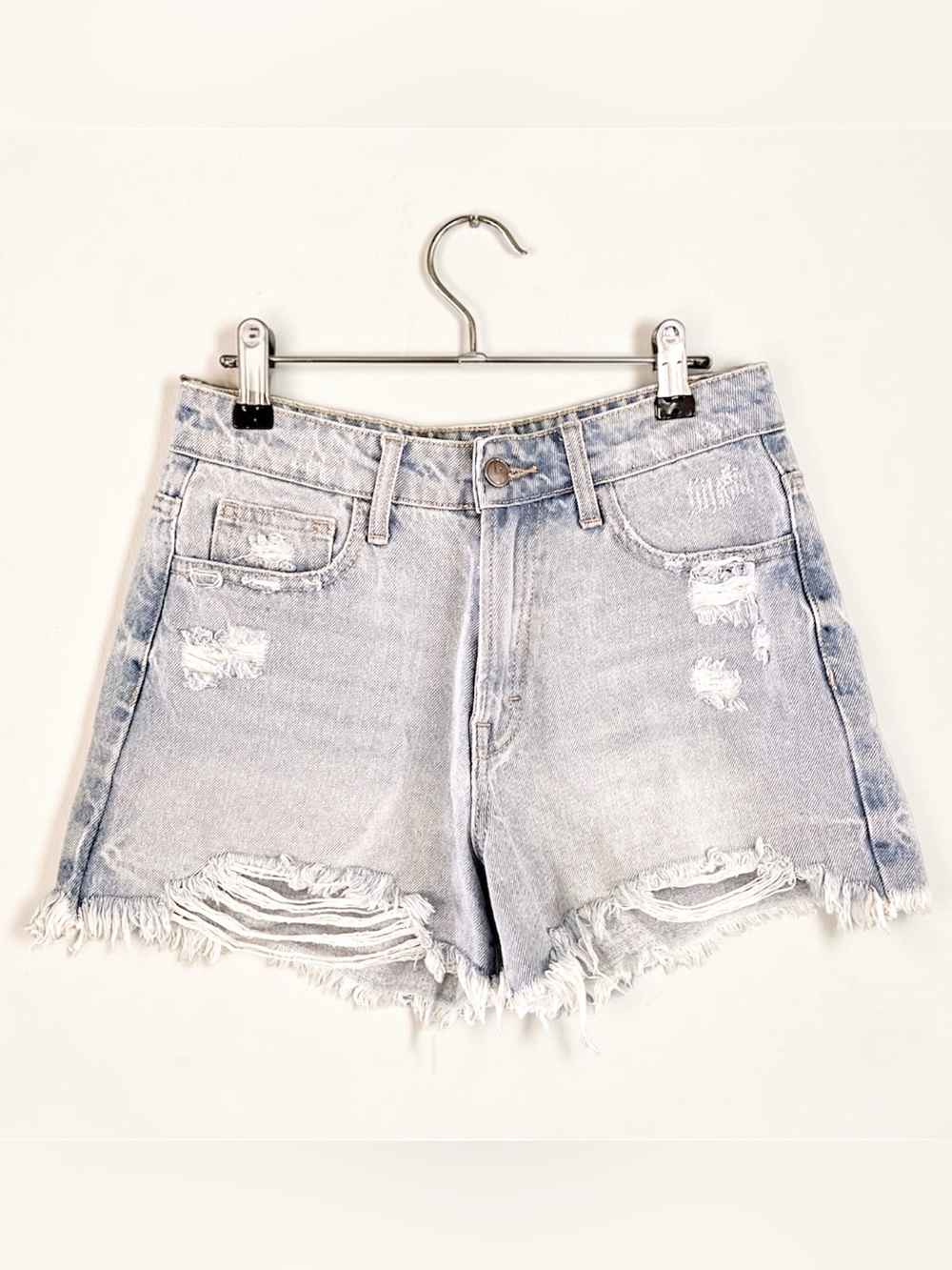 Light Wash Distressed High Waist Denim Shorts